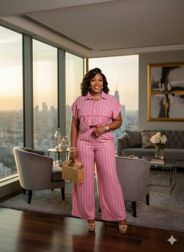 Pink Striped Two-Piece Set – For Women