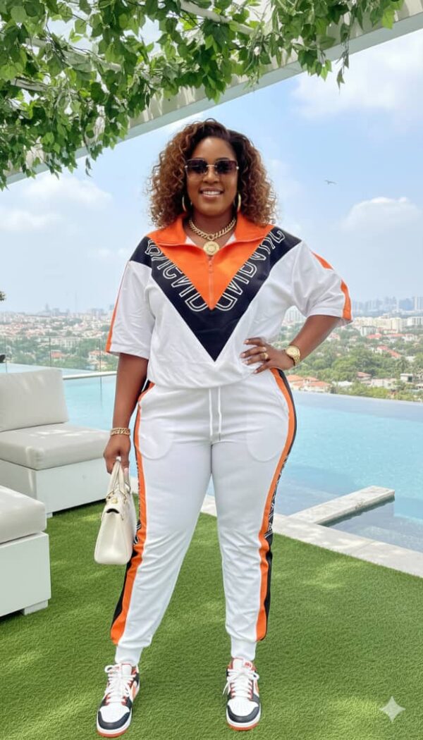 Stylish White & Orange Two-Piece Set for Women